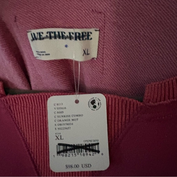 NWT XL Free People We the Free Stripe Cuff Pullover Sweatshirt in Sunrise Combo - Picture 7 of 8